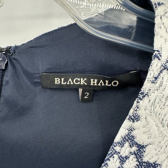 BLACK HALO dress shift sheat mini peplum floral brocade career business blue 2 - Picture 7 of 8